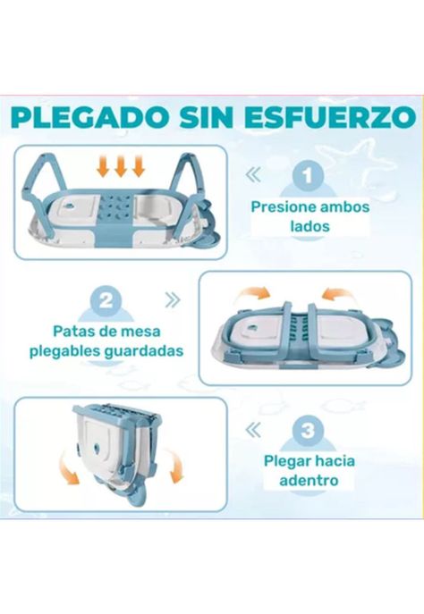 Bañera plegable con termómetro y cojín reforzado, multicolor-3