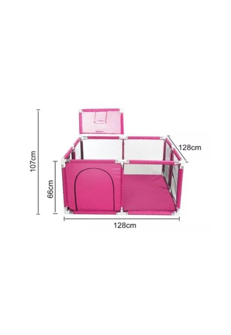 Corral de seguridad para bebés con aro de basket, 128cm, rosa-3