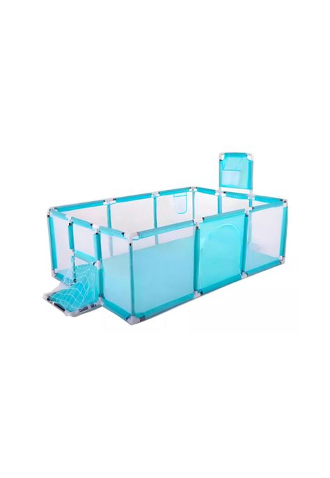 Corral de seguridad para bebés con aro de basket fútbol + pelotas, celeste-0