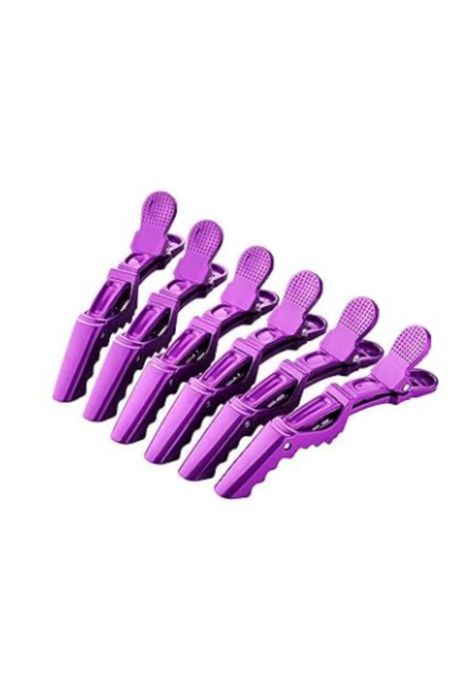 Pinzas De Cabello Tipo Cocodrilo Para Peluquería X5 Morado-0