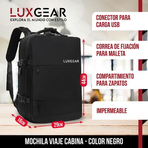 Mochila De Viaje Luxgear NomadLife Impermeable Cabina - Negro-1