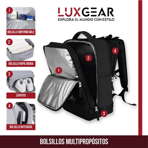 Mochila De Viaje Luxgear NomadLife Impermeable Cabina - Negro-2
