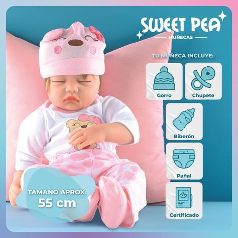 Bebé Reborn Ojos Cerrados Sweet Pea Realista Silicona 55 Cm-1