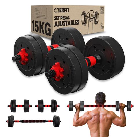 Set Mancuernas Y Barra Unibles 15kg Fitness Pesas Ajustables-0