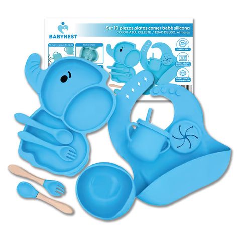 Set Alimentacion Silicona Bebe 10P Antideslizante BabyNest-0