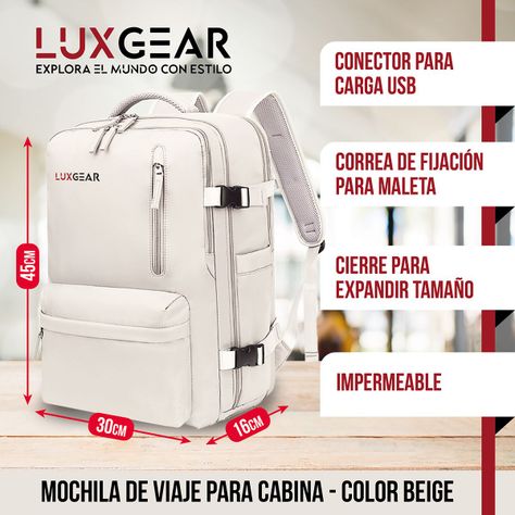 Mochila De Viaje Expansible Luxgear NomadLifeV2 Impermeable - Beige-1