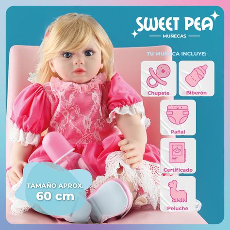 Bebe Reborn Ricitos D Oro Sweet Pea Muñec Real Silicona 60cm-1