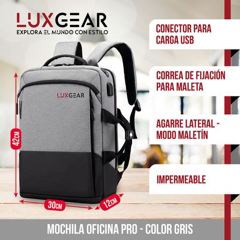 Mochila Notebook Oficina Luxgear UrbanTech Impermeable - Gris-1