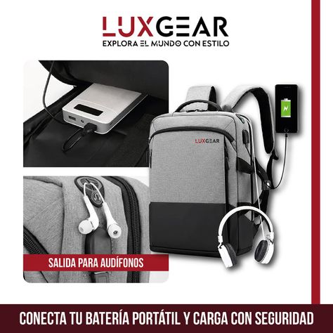 Mochila Notebook Oficina Luxgear UrbanTech Impermeable - Gris-7