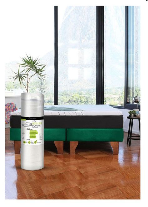 Cama Europea Zen Roller Colchon Comprimido 2 Plazas Tela Verde-0