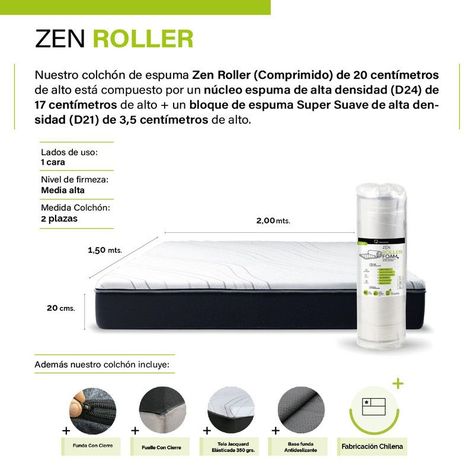 Cama Europea Zen Roller Colchon Comprimido 2 Plazas Tela Verde-2