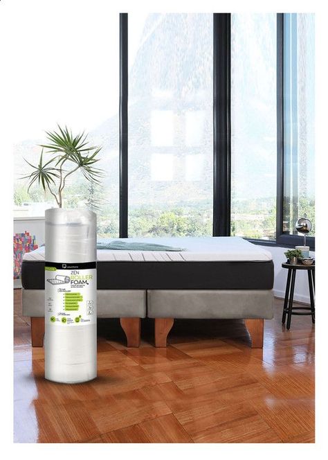 Cama Europea Zen Roller Colchon Comprimido 2 Plazas Tela Gris-0