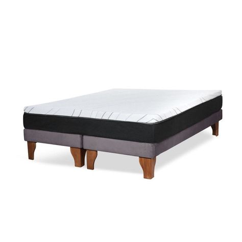 Cama Europea Zen Roller Colchon Comprimido 2 Plazas Tela Gris-1