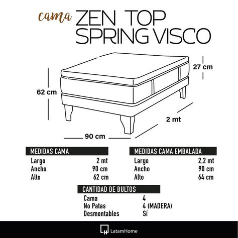 CAMA ZEN TOP SPRING  VISCO TELA GRIS 1PZA-3