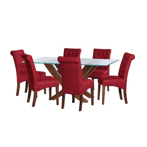 Juego De Comedor Alicante 6 Sillas Oviedo Cuero Kentucky Rojo-0