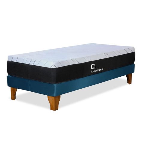 CAMA ZEN TOP SPRING  VISCO TELA AZUL PETROLEO 1 1/2PZA-0
