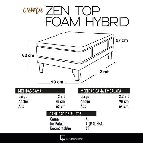 CAMA ZEN TOP FOAM HYBRID TELA PALO ROSA 1PZA-3