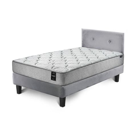 Combo Cama Cannon 1,5 Plaza Textil + Respaldo Tela Gris-1