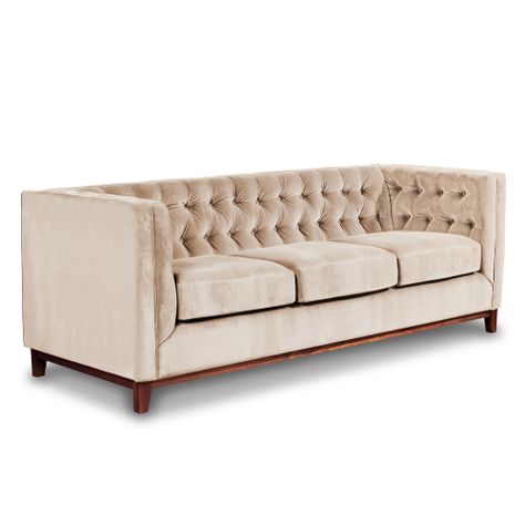 Sofá Roma 3 Cuerpos Capitoné Tela Velvet Beige-1