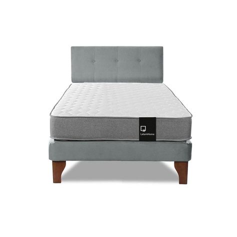 Cama Europea Zen Best 1.5 Plaza Tela Velvet Gris + Respaldo-3