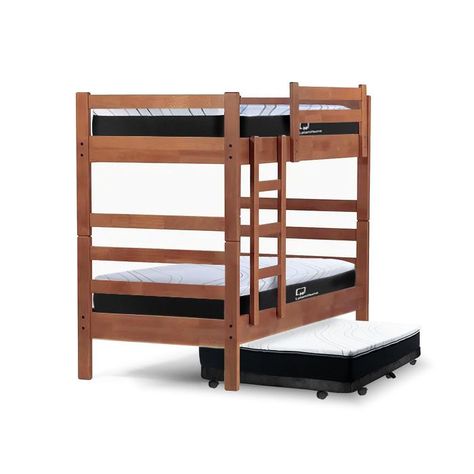 Camarote Triple Zen Negro + Colchones Top Foam Visco 1 Pza Desmontable Madera-0