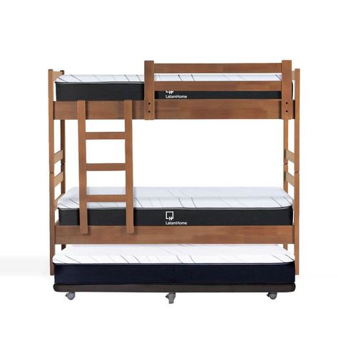 Camarote Triple Zen Negro + Colchones Top Foam Visco 1 Pza Desmontable Madera-1