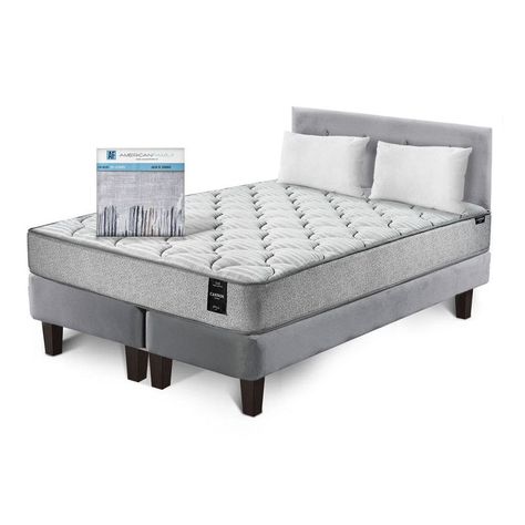 Combo Cama Cannon 2 Plazas Textil + Respaldo Tela Gris-1