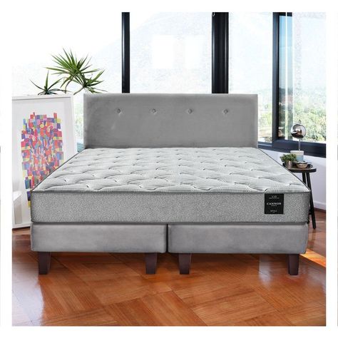 Combo Cama Cannon 2 Plazas Textil + Respaldo Tela Gris-8