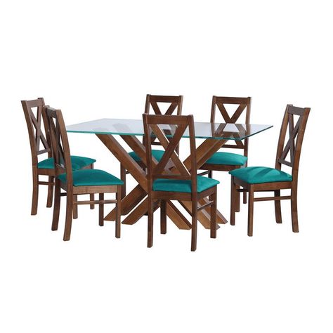 Juego De Comedor Merida 6 Sillas Segovia Tela Velvet Turquesa-0