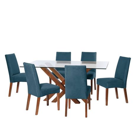 Juego De Comedor Merida 6 Sillas Cadiz Tela Velvet Azul Petroleo-0