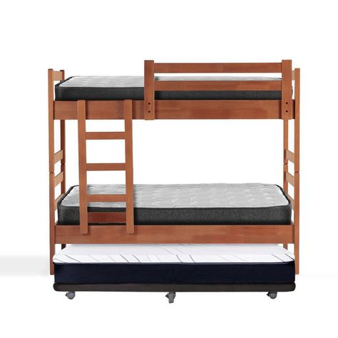 Camarote Triple Zen Negro + Colchones Espuma 1 Pza Desmontable Madera-1