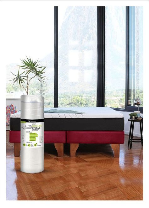 Cama Europea Zen Roller Colchon Comprimido 2 Plazas Tela Burdeo-0