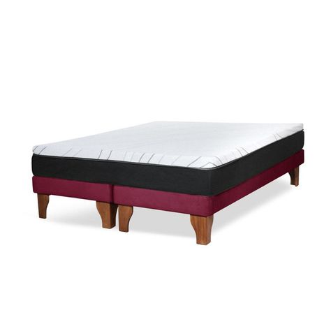 Cama Europea Zen Roller Colchon Comprimido 2 Plazas Tela Burdeo-1