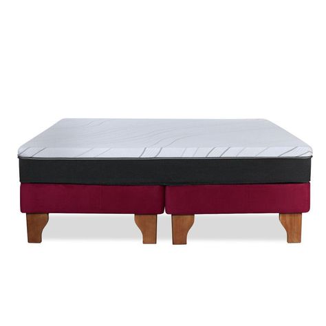 Cama Europea Zen Roller Colchon Comprimido 2 Plazas Tela Burdeo-3