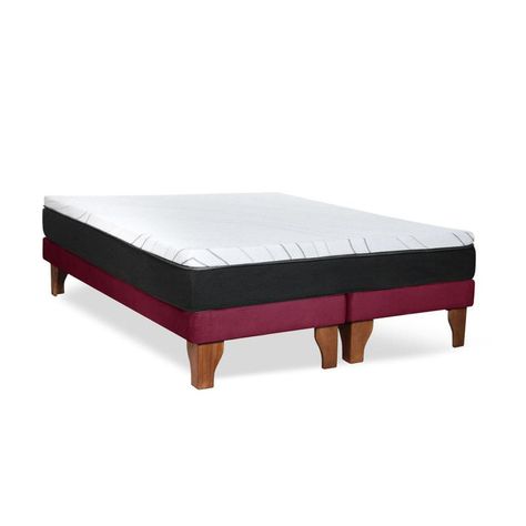 Cama Europea Zen Roller Colchon Comprimido 2 Plazas Tela Burdeo-5