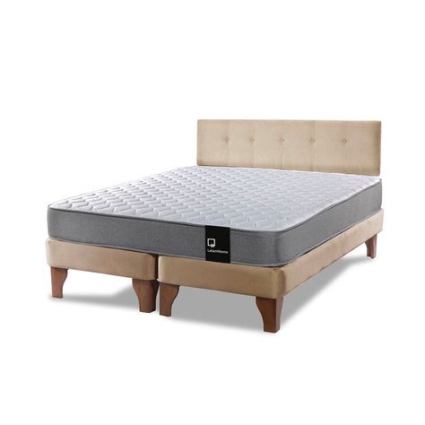 Cama Europea Zen Best Tela Velvet Beige 2 Plazas + Respaldo-1