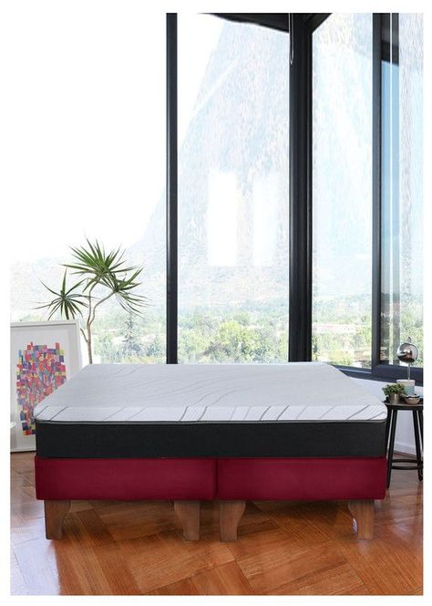 Cama Europea 2 Plazas Zen Pro 150x200 Cm Tela Burdeo-0