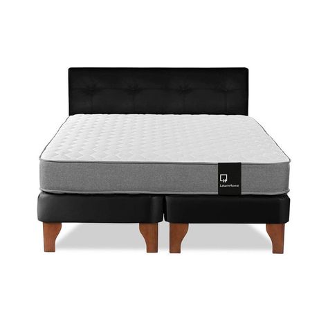Cama Europea Zen Best Tela Pu Negro 2 Plazas + Respaldo-3