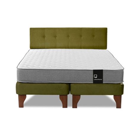 Cama Europea Zen Best Tela Velvet Verde 2 Plazas + Respaldo-4