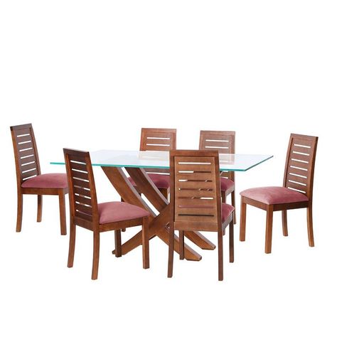 Juego De Comedor Alicante 6 Sillas Tenerife Tela Velvet Palo Rosa-0
