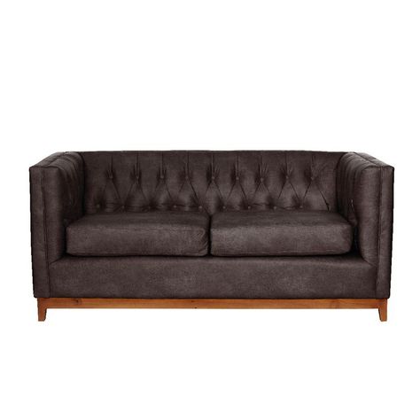 Sofa Roma 2 Cuerpos Capitoné Cuero Colorado Marron-0