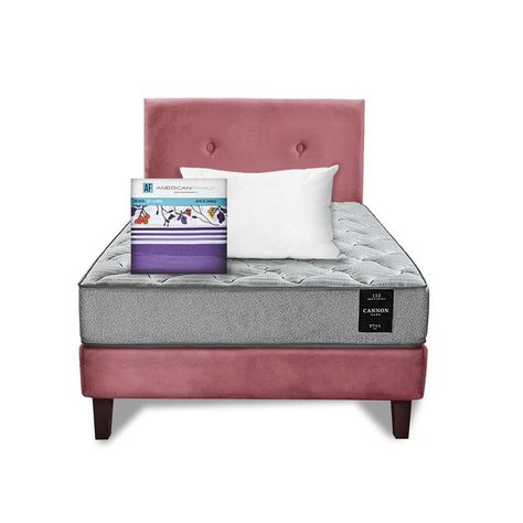 Combo Cama Cannon 1,5 Plaza Textil + Respaldo Tela Palo Rosa-8