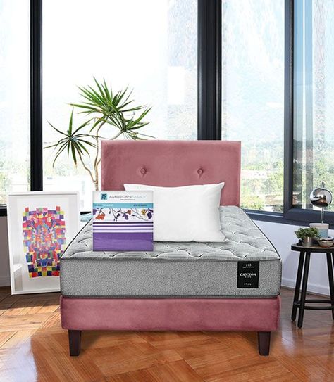 Combo Cama Cannon 1,5 Plaza Textil + Respaldo Tela Palo Rosa-0