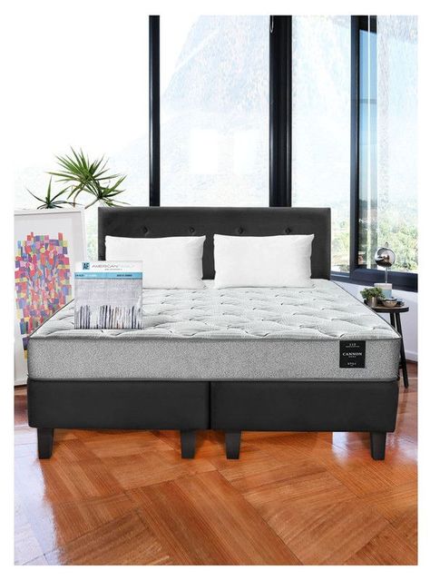 Combo Cama Cannon 2 Plazas Textil + Respaldo Tela Negro-0