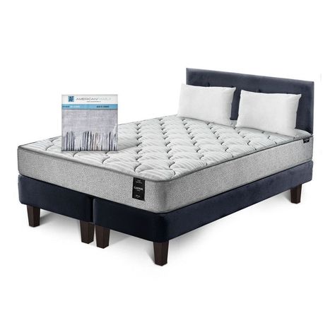 Combo Cama Cannon 2 Plazas Textil + Respaldo Tela Negro-1