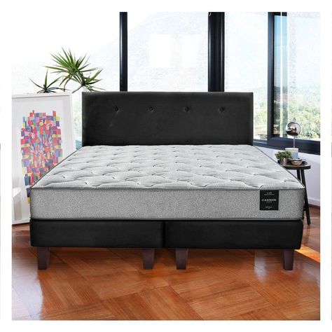 Combo Cama Cannon 2 Plazas Textil + Respaldo Tela Negro-2