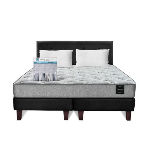 Combo Cama Cannon 2 Plazas Textil + Respaldo Tela Negro-9