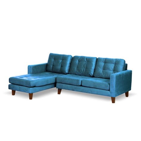 Sofa Chaiselong Izq Napoles Tela  Velvet  Azul Petroleo-1