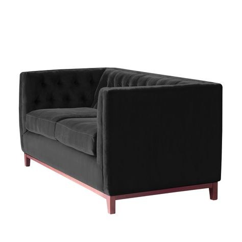 Sofá Roma 2 Cuerpos Capitoné Tela Velvet Negro-1