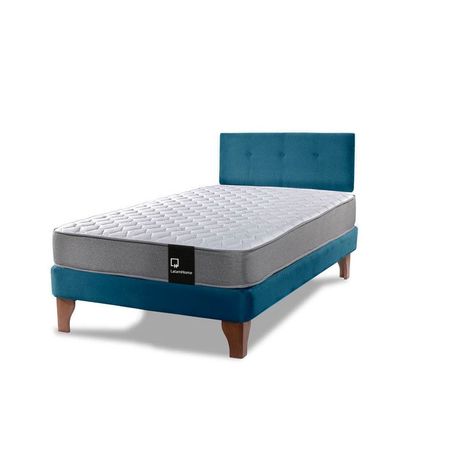 Cama Europea Zen Best 1.5 Plaza Tela Velvet Azul Petroleo + Respaldo-1